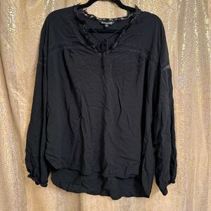 Express Black Tunic Peasant Style Long Sleeve Blouse Large